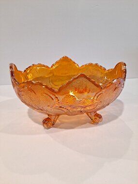 Vintage Jeanette Marigold Carnival Glass Footed Fruit Bowl